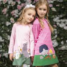 2022 Baby Girls Dress Animal Appliques Cotton Princess Costume for Kids Clothes Long Sleeve Children Dresses stripe 2024 - buy cheap