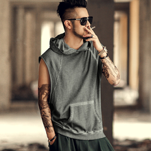 Men summer retro washed grey slim sleeveless hooded tank tops men cotton hip hops fashion sweatshirt casual new F8165 2024 - buy cheap