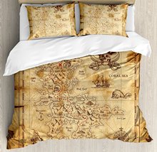 Island Map Duvet Cover Set Super Detailed Treasure Map Grungy Rustic Pirates Gold Secret Sea History Theme 4 Piece Bedding Set 2024 - buy cheap