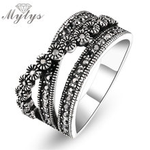 Женское Винтажное кольцо Mytys, черное кольцо с цирконом, стразы в стиле ретро, R525, 2017 2024 - купить недорого