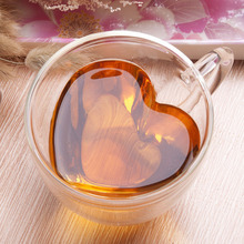 Двухслойная стеклянная чашка для чая, жаростойкая креативная двухслойная стеклянная чашка для чая в форме сердца, кружка для сока, чашка для молочного кофе, хорошие подарки 2024 - купить недорого