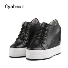 Cyabmoz sapatos femininos de couro legítimo, sapatos de salto alto com plataforma crescente de altura para mulheres, calçados de festa para mulheres 2024 - compre barato