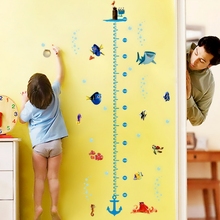 Цветные настенные наклейки fishes для измерения высоты для детских комнат, домашний декор, рисунок мультяшных животных, настенные наклейки, клейкая роспись 2024 - купить недорого