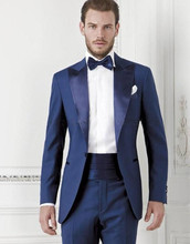 New Custom Made Blue Tuxedos Men's Suits Groomsmen Mens Wedding Suits Prom Suits (Jacket+Pants+Tie) 2024 - buy cheap