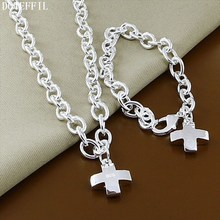 DOTEFFIL 925 Sterling Silver Cross 18 inches Chian Necklace 8 inches Bracelets Set For Women Wedding Engagement Party Jewelry 2024 - buy cheap