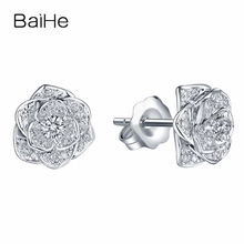 BAIHE Real Solid 14K White Gold H/SI Natural Diamond Wedding Earrings Trendy New Fine Jewelry Flower Stud Earrings Women Girl 2024 - buy cheap