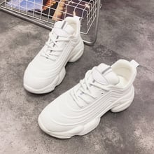 Simple and versatile solid color white shoes female students mesh breathable thick bottom muffin bottom casual running shoes 2024 - buy cheap