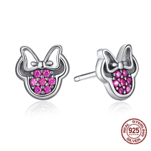 925 Sterling Silver Cute Stud Earrings for Children Girls Kids Baby Jewelry,925 silver Red CZ Sparkling Minni earrings 2024 - buy cheap