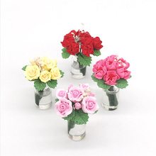 1/12 casa de bonecas em miniatura acessórios mini vaso planta rosa simulação flor modelo brinquedos para casa boneca decoração 2024 - compre barato
