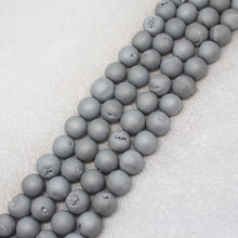 Mini.order is $7! 8-12mm Gray dream Smile Metallic Coated Druzy Agates Round Stone DIY loose beads 15" 2024 - buy cheap