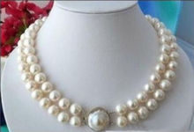 Beautiful lovely AAA 2 ROW 9-10mm WHITE ROUND south sea pearl necklace 18-19"   word wholesale  mujer for women -jewelry 2024 - buy cheap