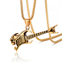 Colgante de guitarra de acero inoxidable para hombre y mujer, collar con dos tonos dorados, titanio, Alien, Hiphop Rock, novedad, 1 2024 - compra barato