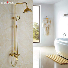 Luxury Europe Gold Shower Set Copper Shower Faucet Dual Holder Cold and Hot Shower Mixer Promotional Bathromm faucet 2024 - buy cheap