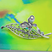 Special Offer Butterfly&leaf Rhinestone Brooch Breastpin Brooches Crystal Wedding Glass Beaded For Women Girls Jewelry 30*64mm 2024 - buy cheap