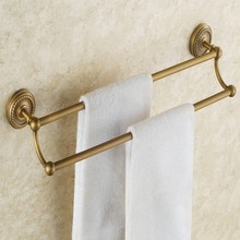 Bathroom Double Towel Rail Rack Antique Brass Wall Mounted Towel Shelf Bath Rails Bars Holder KD632 2024 - buy cheap