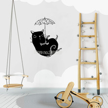 New Arrivals Cat With Umbrella Wall Sticker For Kids Room Vinyl Cute Mural Home Decor Removable Baby Nursery Wallpaper Hot LC192 2024 - buy cheap