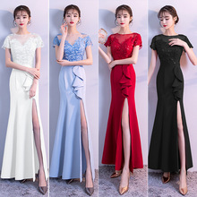 Appliques Evening Dresses 2018  Long O neck mermaid prom Dress gown side slit Vestido da festa fashionable formal party dress 2024 - buy cheap