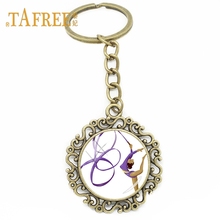 TAFREE Vintage Love Gymnastics Hollow Flower Key Chain Antique Bronze Plated Handmade Jewelry Glass Dome KeyRing Accessory GY205 2024 - buy cheap