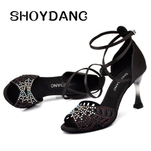 SHOYDANC Tango Dança de Salão Latina Sapatos de Dança das Mulheres Gradiente banhado salto Salsa Sapatos de Dança Profissional Para Senhoras 9 cm 2024 - compre barato