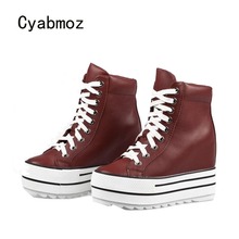 Cyabmoz-zapatos de plataforma de piel auténtica para mujer, calzado de tacón alto con suela gruesa, con cordones, informales 2024 - compra barato