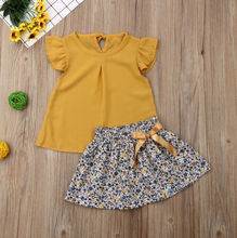 Roupas de verão para bebês meninas, camisa de chiffon, tops florais, saia, conjunto de roupas de meninas para crianças pequenas 2024 - compre barato