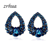 Zrhua brincos clássicos em forma de lágrima, acessórios de joias da moda para mulheres, zircônio azul brilhante cz, brincos doces, quentes 2024 - compre barato