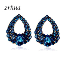 ZRHUA Hot New Classic Tear Shape Stud Earrings For Women Fashion Jewelry Accessories Girls Shiny Blue Zircon CZ Sweet Brincos 2024 - buy cheap