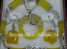 Бесплатная доставка 0215 Чудесный Белый Желтый слон кулон ожерелье браслет серьги набор 2024 - купить недорого