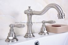 Brushed Nickel Widespread Bathroom Basin Mixer Taps Dual Handles Deck Mounted 3 Holes Basin Sink Faucet Bbn013 2024 - buy cheap