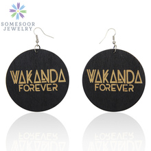 SOMESOOR Carved African Wood Earrings For Women Engraved Wakanda Forever AFRO Black Ethnic Photos Hiphop Jewelry Gifts 2024 - buy cheap