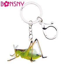 Bonsny acrílico verde Mantis diablo caballo llaveros anillo verano insectos joyería para mujeres niñas adolescentes bolso billetera dijes 2024 - compra barato