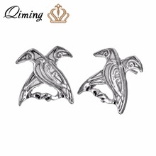 QIMING Valknut Bird Earrings Antique Animal Pagan Odin's Ravens Viking Mythology Jewelry Women Norse Design Stud Men Earrings 2024 - buy cheap