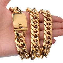 Heavy Huge High Polished 316L Stainless Steel 16MM Gold Cuban Curb Double Cube Link Chain Men's Necklace or Bracelet 2024 - buy cheap