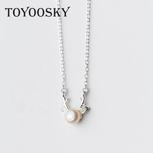 S925 Sterling Silver Necklace Fashion Sweet Crystal Antler Pearl Charm Necklace & Pendants Chain Jewelry for Women 2024 - buy cheap