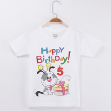 Camiseta blanca con estampado de perro feliz cumpleaños para niños, camisetas de algodón de manga corta, Tops para niñas, ropa para niños de 1 a 13 años 2024 - compra barato