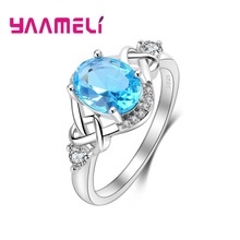 Anillos de cristal azul cielo de estilo Simple para mujer, joyería de regalo de Plata de Ley 925, Circonia cúbica, anillo de compromiso de boda 2024 - compra barato