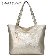 Brand Fashion Casual Women Shoulder Bags Silver Gold Black Crocodile Handbag PU Leather Female Big Tote Bag Ladies Hand Bags Sac 2024 - buy cheap