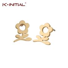 Kinitial New Flower Stud Earrings Gold color Ear Jewelry Stainless Steel Earrings for Women Piercing Earings Jewelry Wholesale 2024 - buy cheap