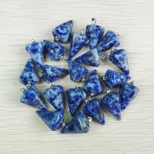 Colgante de péndulo de piedra azul y punto blanco Natural para fabricación de joyas, lote de 24 unidades, envío gratis, venta al por mayor 2024 - compra barato