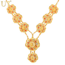 U7 Long Indian Necklace Pendant Trendy Gold Color Party Romantic Round Pendant Necklaces For Women Wedding Wholesale N400 2024 - buy cheap