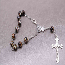 Крест кулон браслет черный хрустальный Розарий крест Христос крестины четки 48 шт/8 мм 2024 - купить недорого