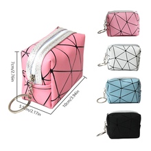 Women Mini Pu Leather Wallet Ladies Zipper Coin Purse Line Octagon Multifunctional Small Coin Credit Card Key Ring Wallet Girls 2024 - buy cheap