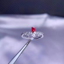 S925 prata Natural vermelho rubi anel de jóia natural pedra preciosa anel Elegante simples gota de água coroa menina mulher presente do partido fine jóias 2024 - compre barato