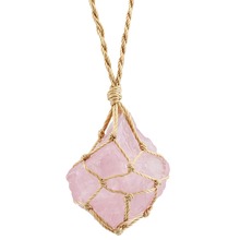 SUNYIK-colgante de cristal en bruto de cuarzo rosa Natural, cuerda de cáñamo envuelta, collar ajustable, joyería curativa de chakras 2024 - compra barato