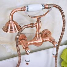 Antique Red Copper Bath Faucets Wall Mounted Bathroom Basin Mixer Tap With Hand Shower Head Bath & Shower Faucet  Bna307 2024 - buy cheap