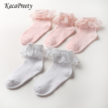 Doce princesa de casamento festa de meninas meias rosa/branco crianças tornozelo meias rendas de algodão de malha criança meias crianças polainas 2024 - compre barato