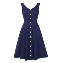 Sisjuly Summer Retro Dark Blue Dresses Mid Calf  Party Dress Spaghetti Strap Sexy A Line Button Vintage Female V Neck Dresses 2024 - buy cheap