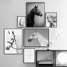 Pintura en lienzo de caballo blanco y negro con cita de diamante marmoleado, carteles nórdicos e impresiones, imágenes de pared para decoración de sala de estar 2024 - compra barato