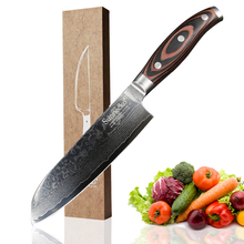 Sunnecko, faca santoku de 7 polegadas, faca de cozinha em aço de damasco, lâmina japonesa vg10 core, cabo de madeira packa, carne, corte de vegetais 2024 - compre barato
