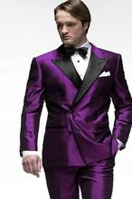 Best Selling Peak Lapel Double Breasted Men Wedding Suits Purple Groom Tuxedos For Men Prom Suits Groomsman Jacket+Pant+Tie 2024 - buy cheap